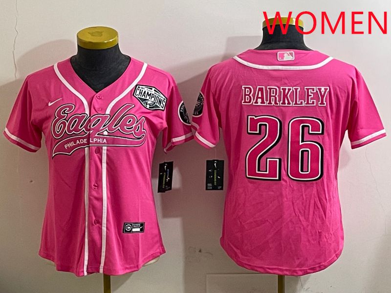 Women Philadelphia Eagles 26 Barkley Pink Jointly Name 2025 Nike Limited NFL Jersey style 4